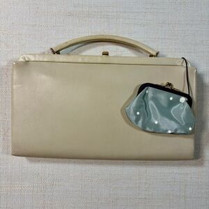 Vintage Cream USA retro chic Polka Dot Lining Handbag w/ Coin Purse – Clutch